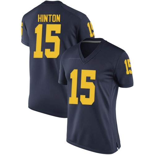 Christopher Hinton Michigan Wolverines Women's NCAA #15 Navy Game Brand Jordan College Stitched Football Jersey KCC7354ML